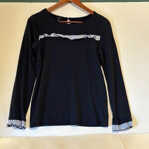 Talbots Long Sleeve T-Shirt Blouse with Ruffle Hem and Keyhole Small